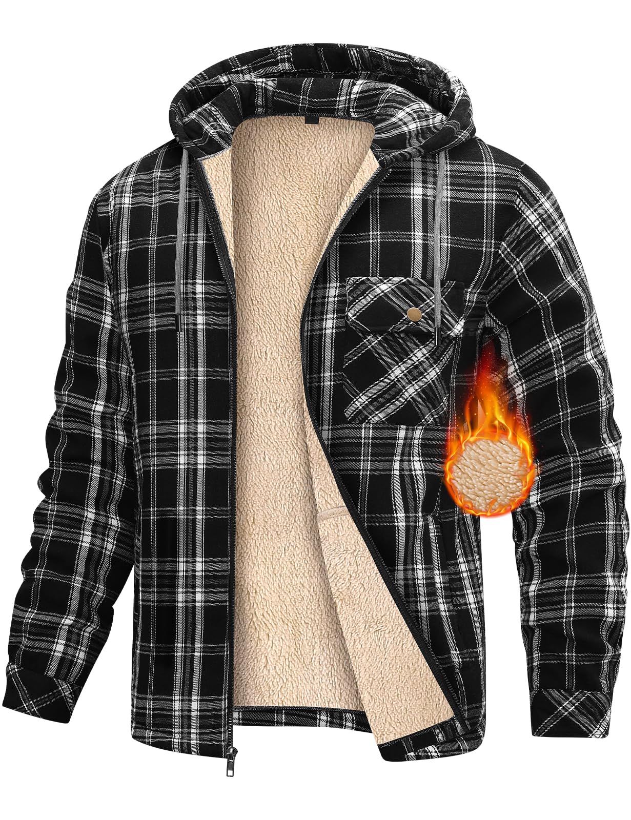 heekpek Sudadera con Capucha Hombre Cuadros Sudaderas Hombres con Cremallera Cálido Hoodie Chaqueta Forro Polar Hombre Invierno con Bolsillos