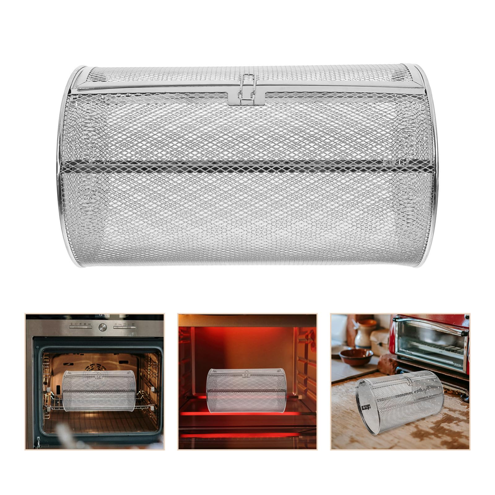 FRCOLOR Cestello Girarrosto in Acciaio Inossidabile Argento per Forno Elettrico, Multiuso Riscaldamento Uniforme per Arachidi e Carne Arrostita