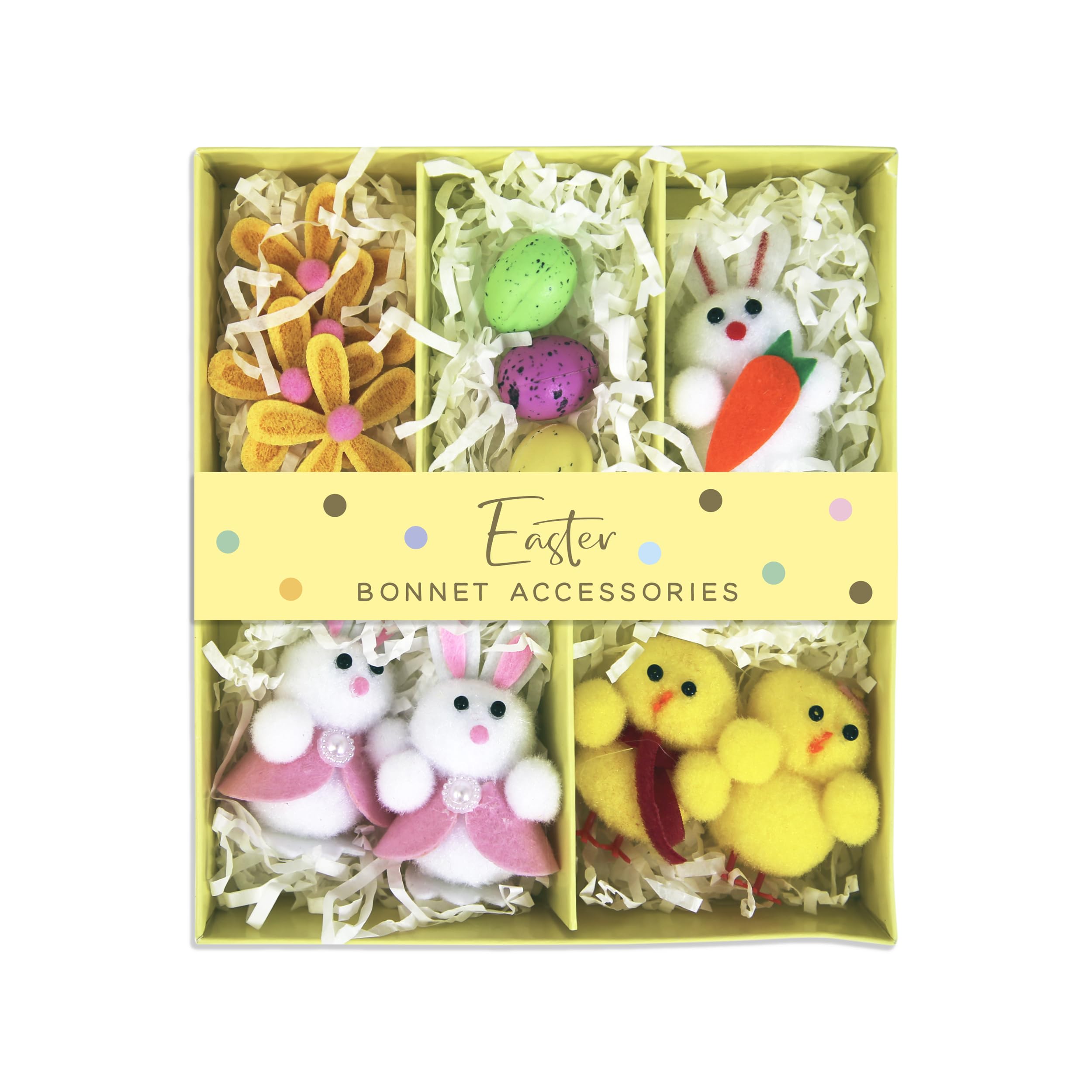 Eurowrap Easter Bonnet Decorating Accessory Set For Kids - Easter Decorations Rabbit Bunny Chicks Eggs Paper - Multi - Unisex Kids