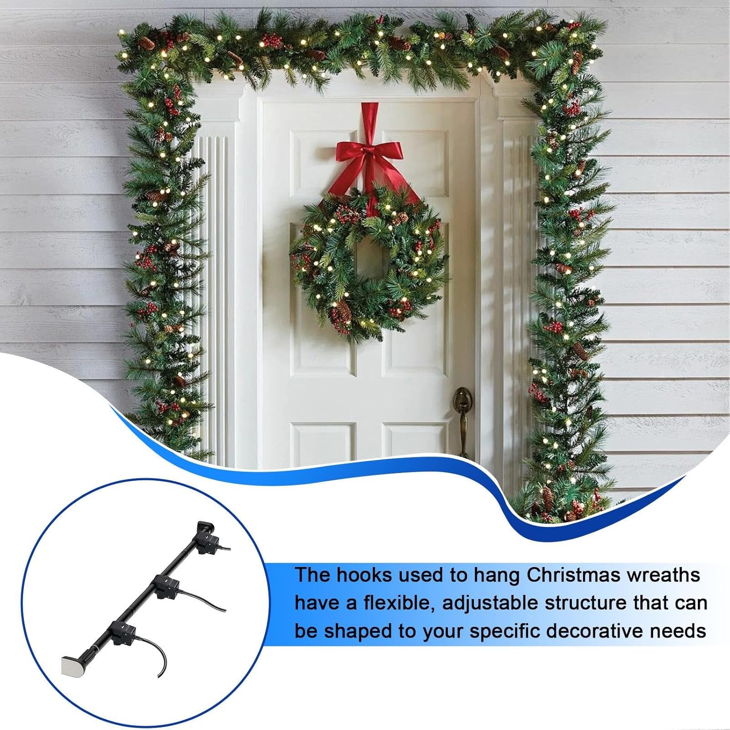 Adjustable Garland Hanger for Door Frame, Strong Load Bearing Front Door Garland Hanger, No Drilling Heavy-Duty Fits for 80-100 Cm Doors