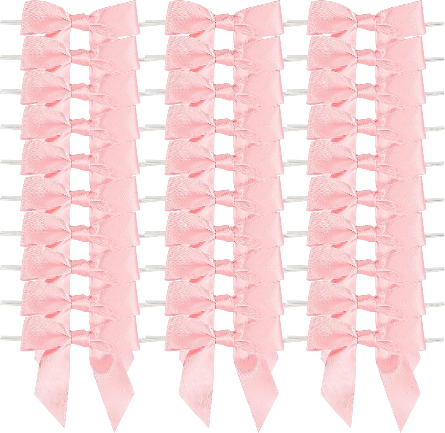 AIMUDI Baby Pink Satin Ribbon Bows 3.5" Light Pink Pretied Twist Tie Bows for Treat Bags Cake Pop Gift Wrapping Basket Wedding Favors Cookie Candy Bagging Baby Shower - 50 Counts