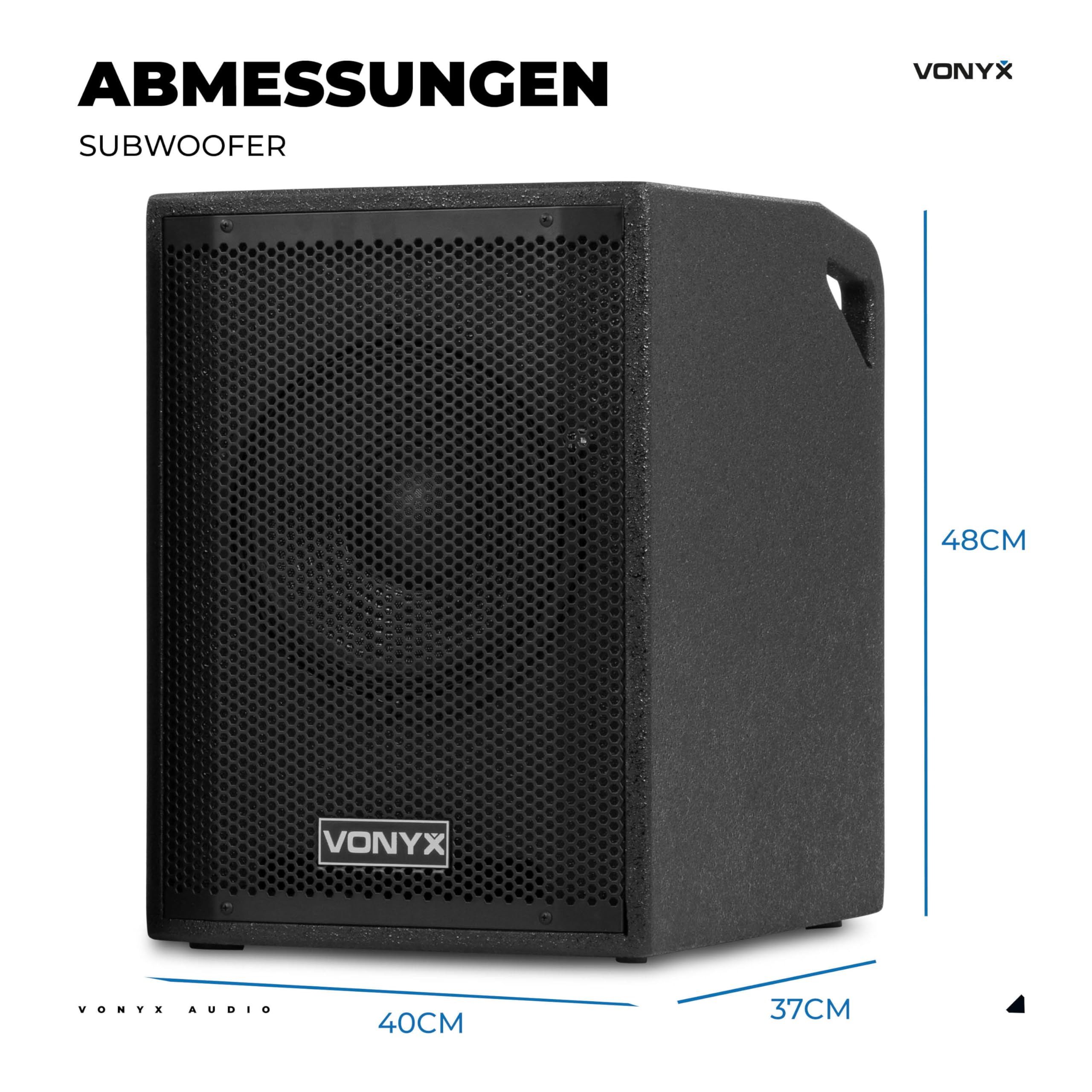 Vonyx VX1020BT - PA Anlage Komplettset 2.2-1050 Watt DJ Set, Musikanlage Bluetooth, 2X 10 Subwoofer, Topteile, Mikrofon, Trolley & Stative – Aktive PA Lautsprecher für Party & Karaoke