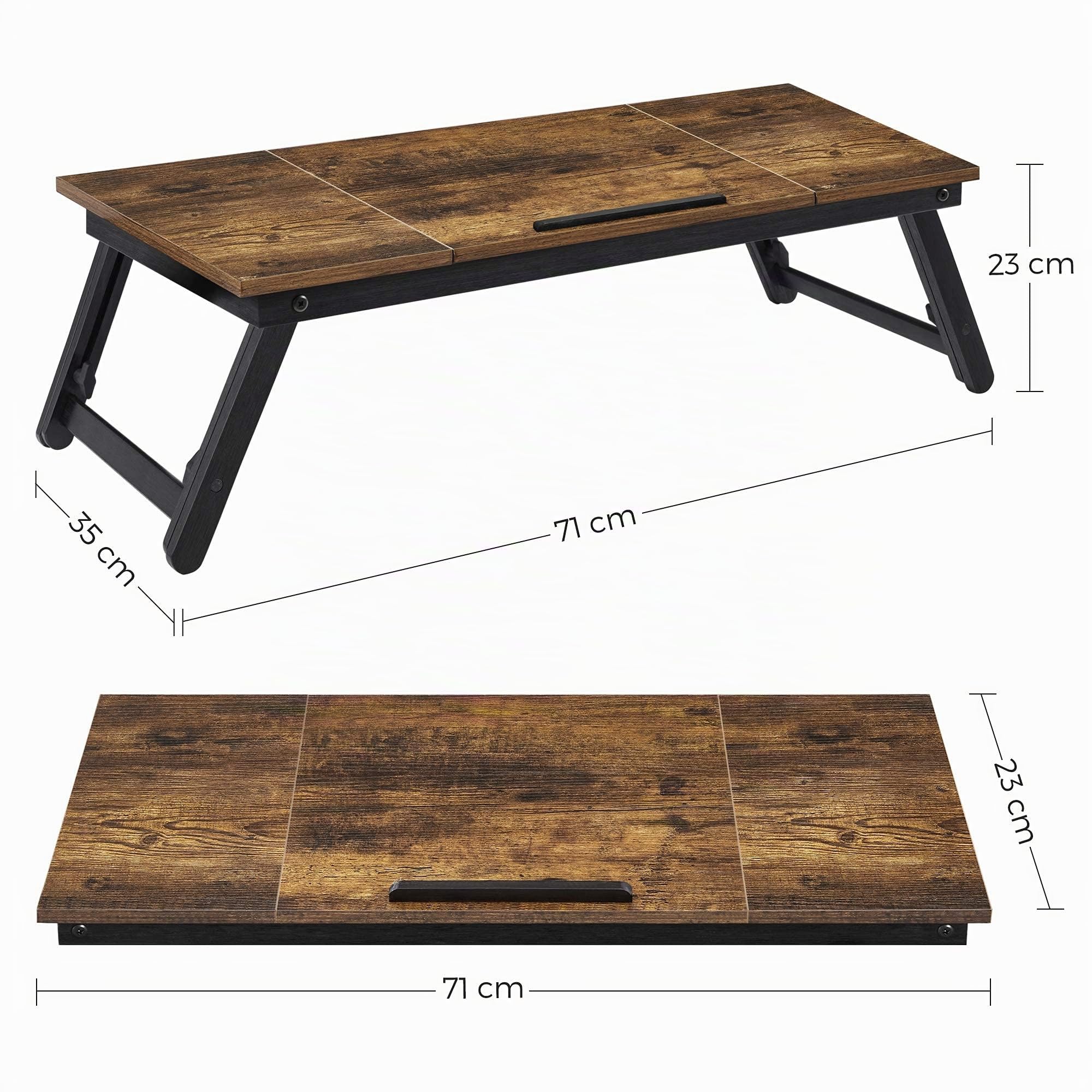 SONGMICS Tavolino per Laptop, Vassoio da Letto, Piano Inclinabile per Display Fino a 14,3 Pollici, Servizio per Colazione, con Cassetto e Gambe Regolabili in Altezza, Marrone Scuro Vintage LLD110B01