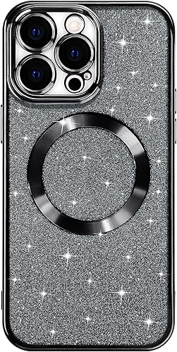 Miniatura 7 de Hython Funda para iPhone 13 Pro Max con purpurina, fundas magnéticas transparentes para teléfono con protector de lente de cámara compatible con