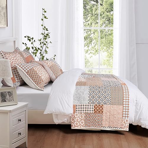 Miniatura 3 de PHF Juego de edredón de otoño de 100% tela de algodón, tamaño individual, 2 piezas, ligero y bohemio para todas las estaciones, ultrasuave, 1 colcha