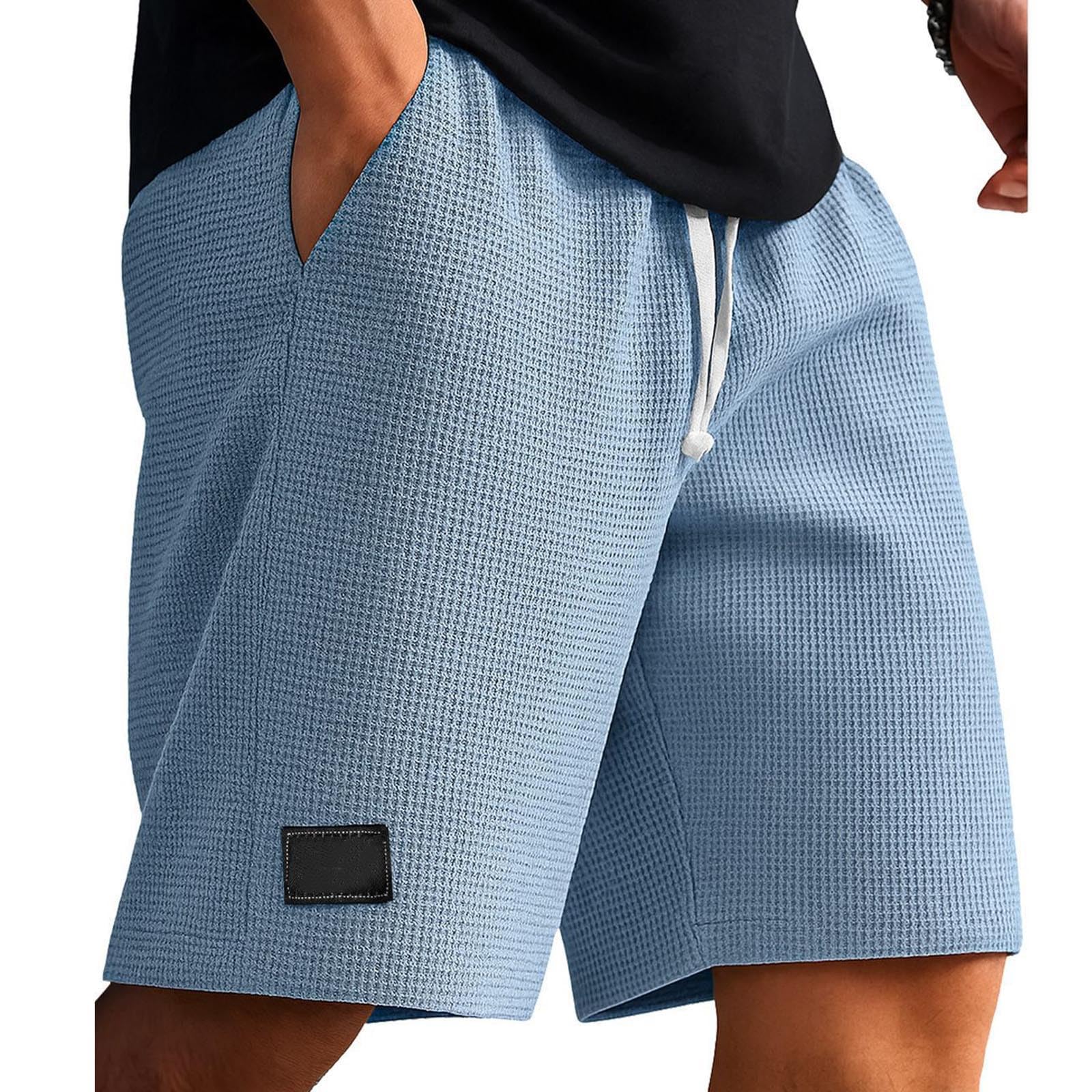 Cambkatl Loose Waffle Lounge Shorts for Men Elastic Waist Casual Summer Stretch Workout Running Shorts with Pockets