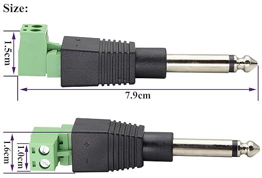 Conector de Terminal de Tornillo 6.35mm TS Mono Macho a 2 Pines Hembra (5 Piezas) miniatura 2