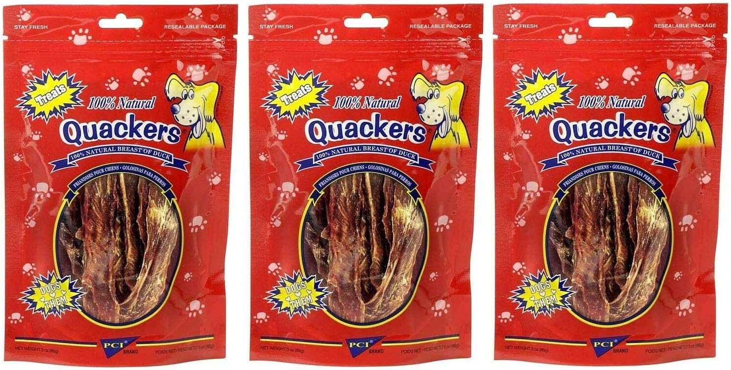 Pet Center, Inc. 3 Pack of 100% Natural Quackers, 3 Ounces Each, Duck Breast Dog Treats