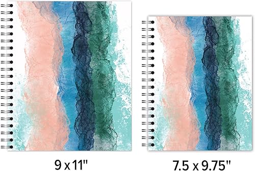 Miniatura 2 de Cuaderno pequeño de diseño encuadernado en espiral, diseño de acuarela, 9.75 x 7.5 pulgadas, 70 hojas, páginas 100% recicladas con rayas