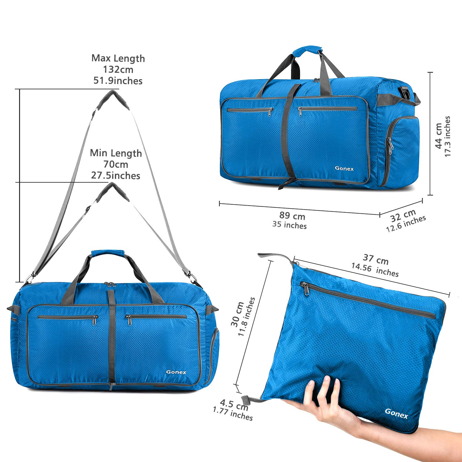 Gonex Składana torba podróżna z przegródką na buty, pakowalna, lekka, wodoodporna, duża torba na kemping, siłownię, torba weekendowa, 40 l, 60 l, 80 l, 100 l, 150 l
