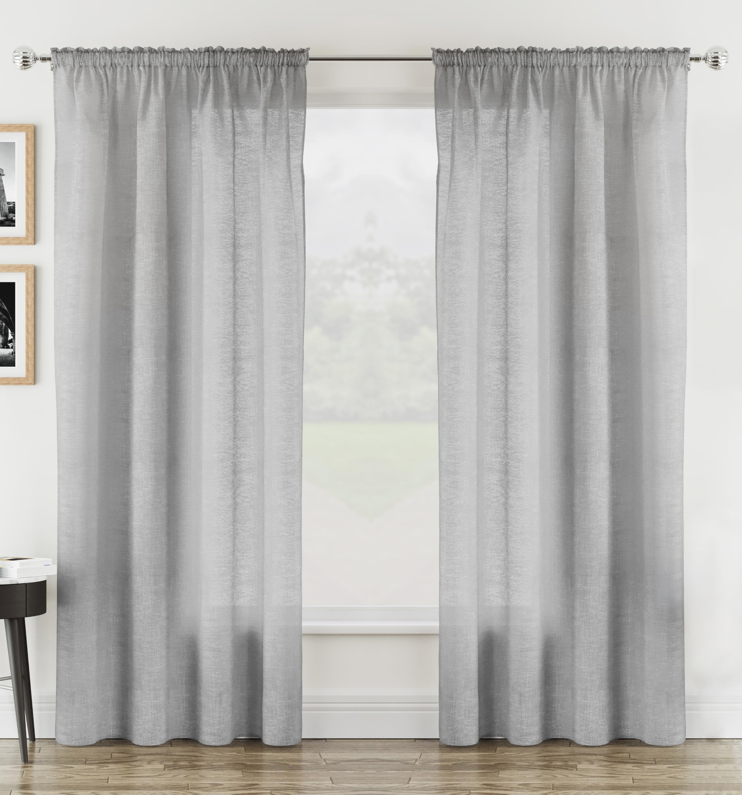 Tyrone Textiles  Silver Rhodes Linen-Look Sheer Voile Panels - Pair in Size 140x122cm, Sports Direct