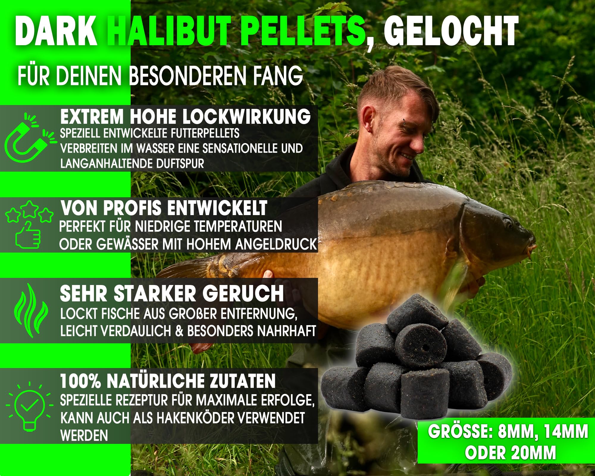Magic Baits Dark Halibut Pellets gelocht, 10kg, 14mm