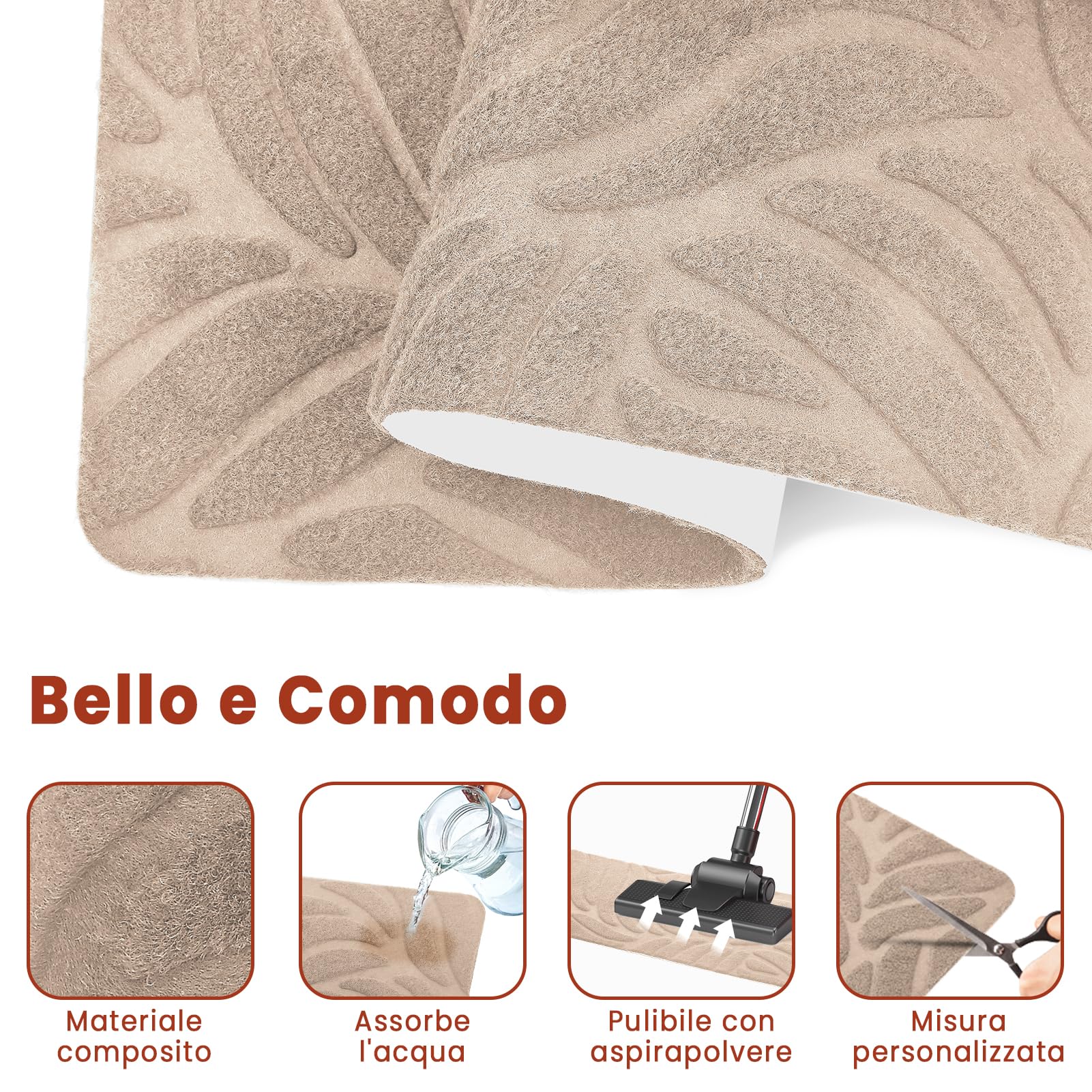 Tappetini per Scale Antiscivolo, 15 Tappetini Autoadesivi per Gradini Interni, Ritagliabile e Riutilizzabile - Protezione per Animali Domestici, Anziani e Bambini (Beige, 65x20 cm)