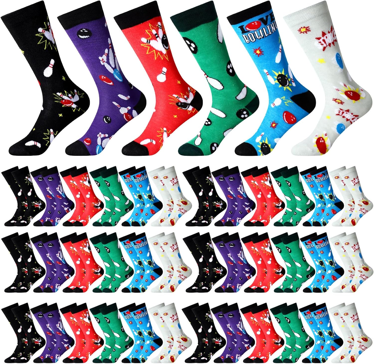 JaGely 36 Pairs Funny Novelty Socks Bulk - Christmas Music Bowling Volleyball Graduation Gifts Pack