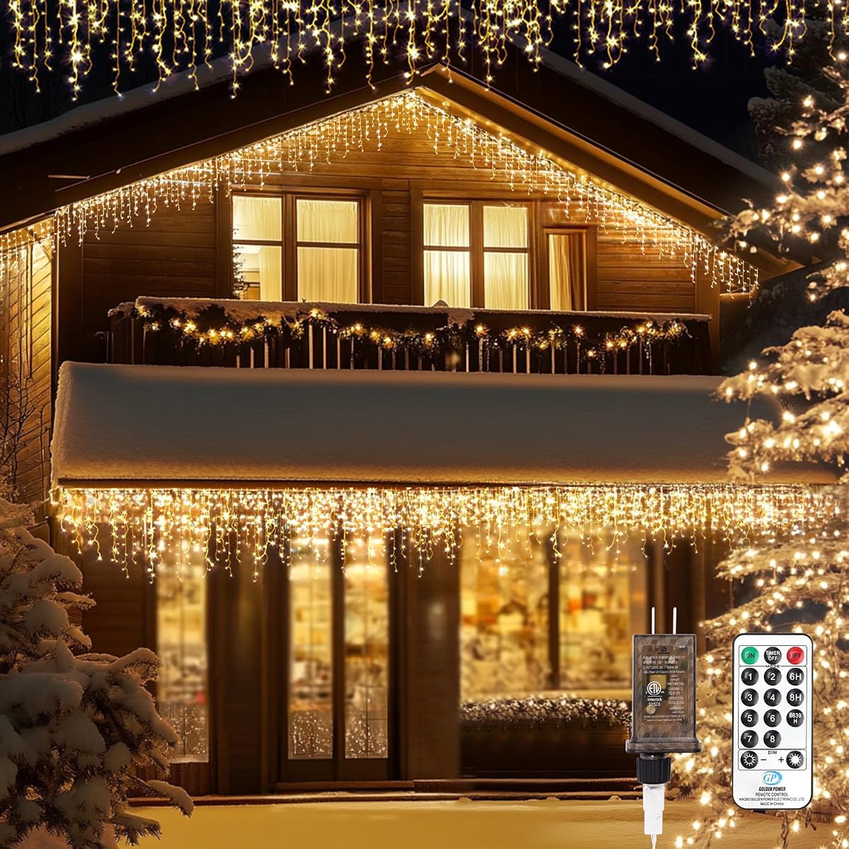 TOPPORTED Icicle LED Christmas Lights, 520 LEDs, 49.2FT, Warm White, 8 Modes,