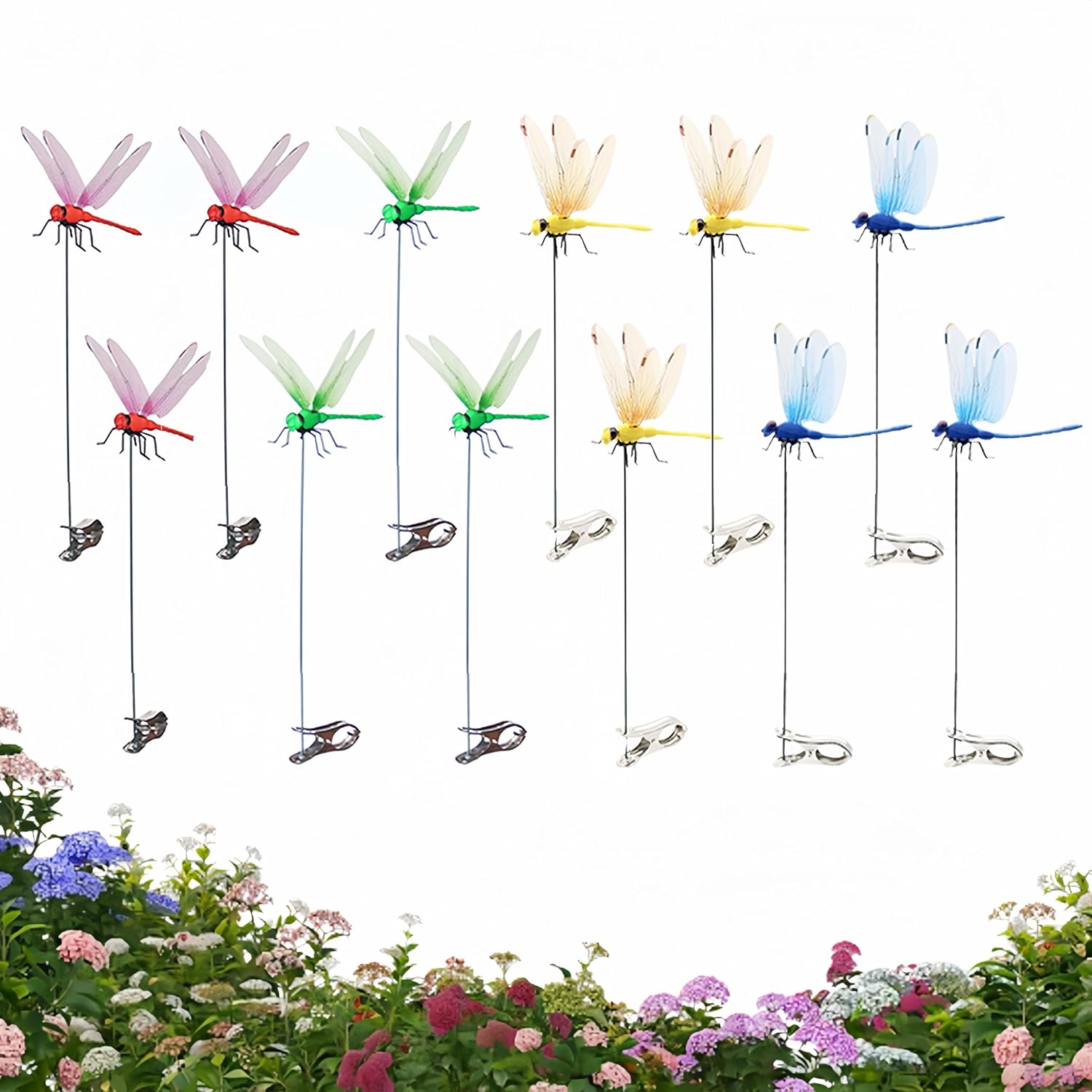 3D Fake Dragonfly Hat Clip Garden Decor, Multicolor Pack of 12