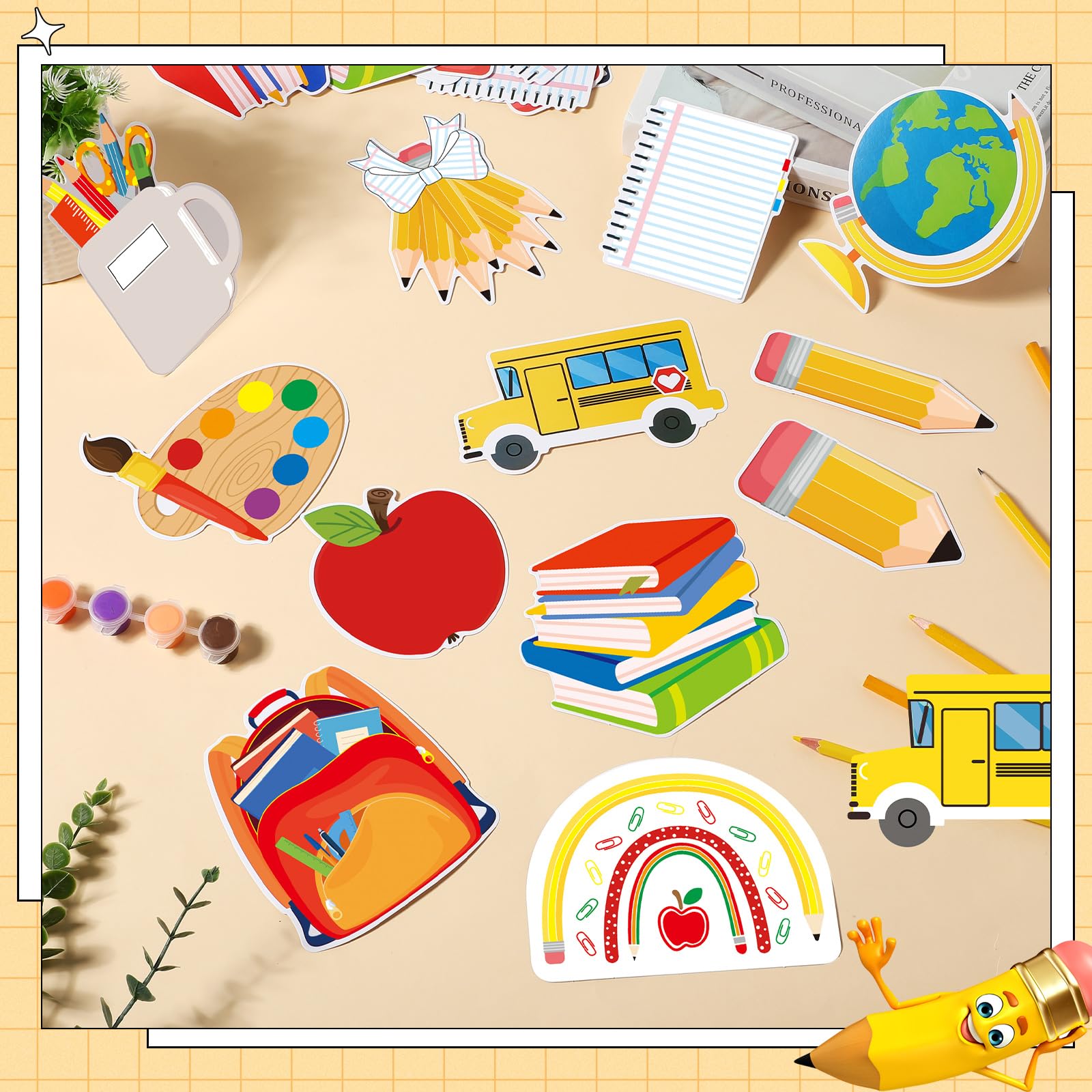 Epakh Lot de 36 découpes pour la rentrée scolaire, découpes de bus scolaire pour salle de classe, tableau noir, tableau d'affichage, fournitures de fête pour enfants et enseignants