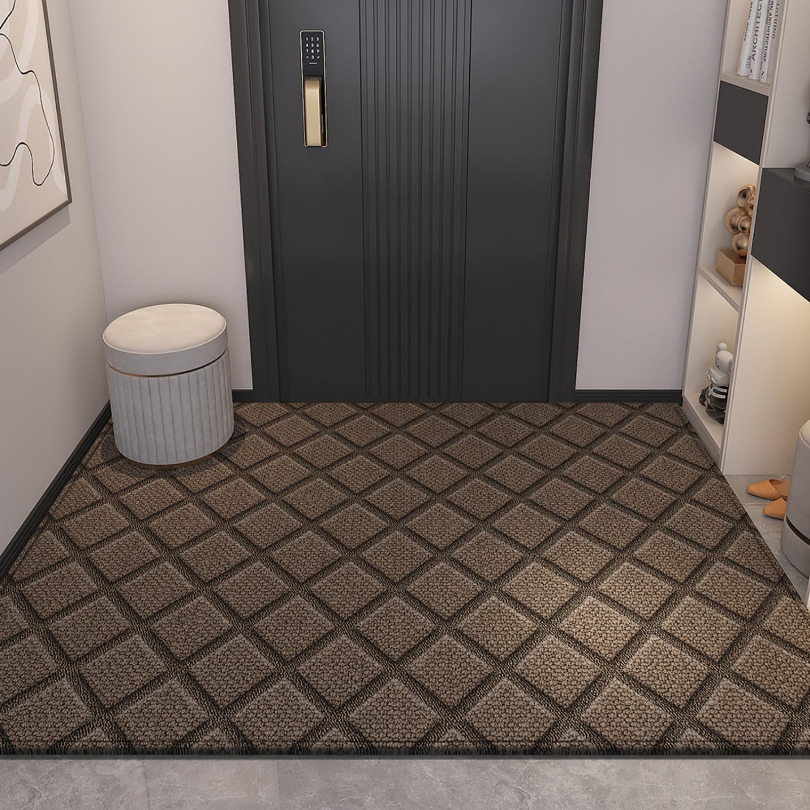 Fussmatte Aussen 90x150 Braun Diamant Quadratmuster Schmutzfangmatte rutschfeste Fußmatte Außen für Eingang Patio Flur Garten Türmatte Maschinenwaschbare Fußmatten Haustür