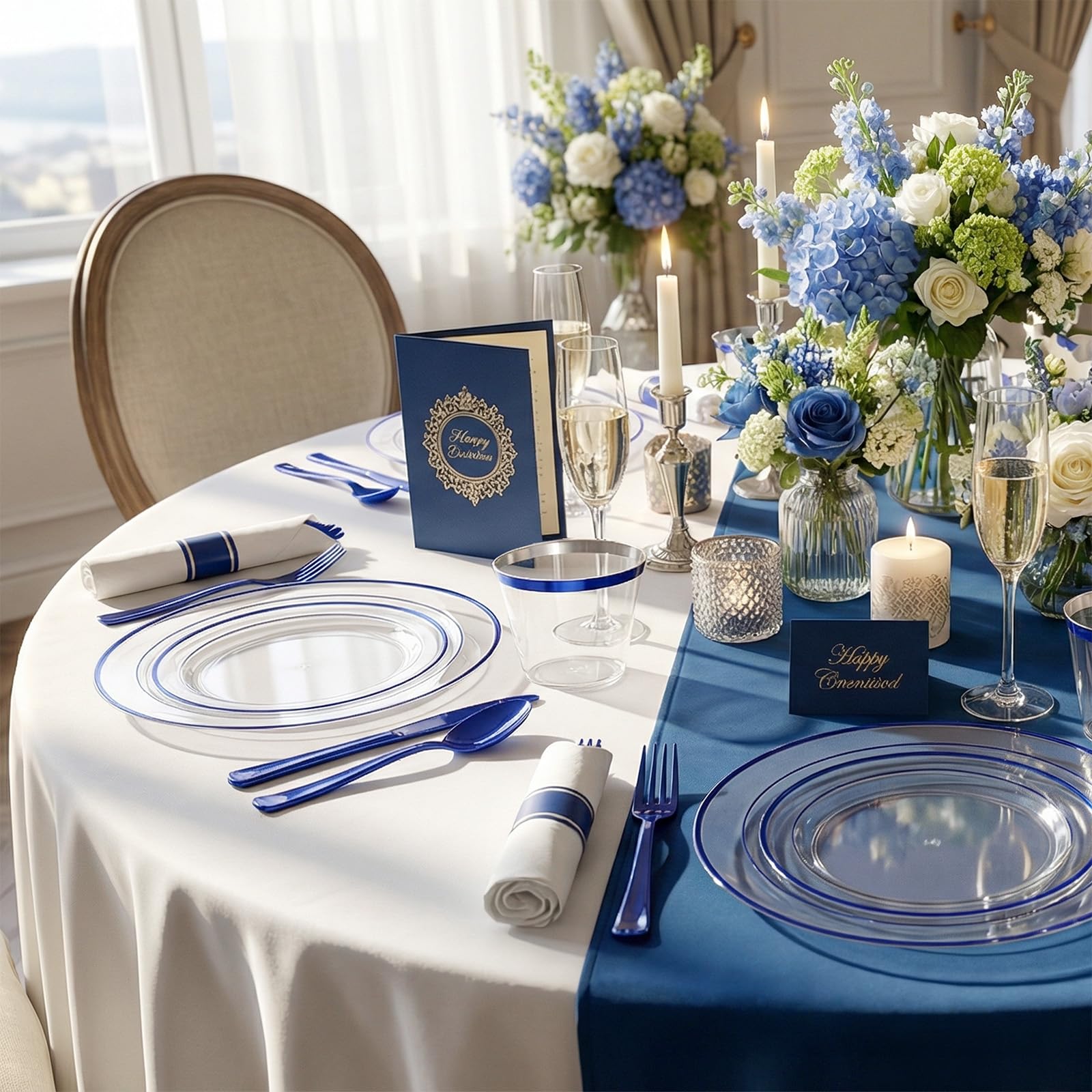 I00000 350 Piece Blue Dinnerware Set - 50 Guest Capacity -4