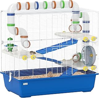 PawHut Hamster Cage for Dwarf Hamsters, 4 Levels, Small Animal Cage, Mouse Cage with Accessories, Wheel and Feeding Bowl, Large Cage Rodent Cage, Blue, 78 x 45 x 73 cm product image