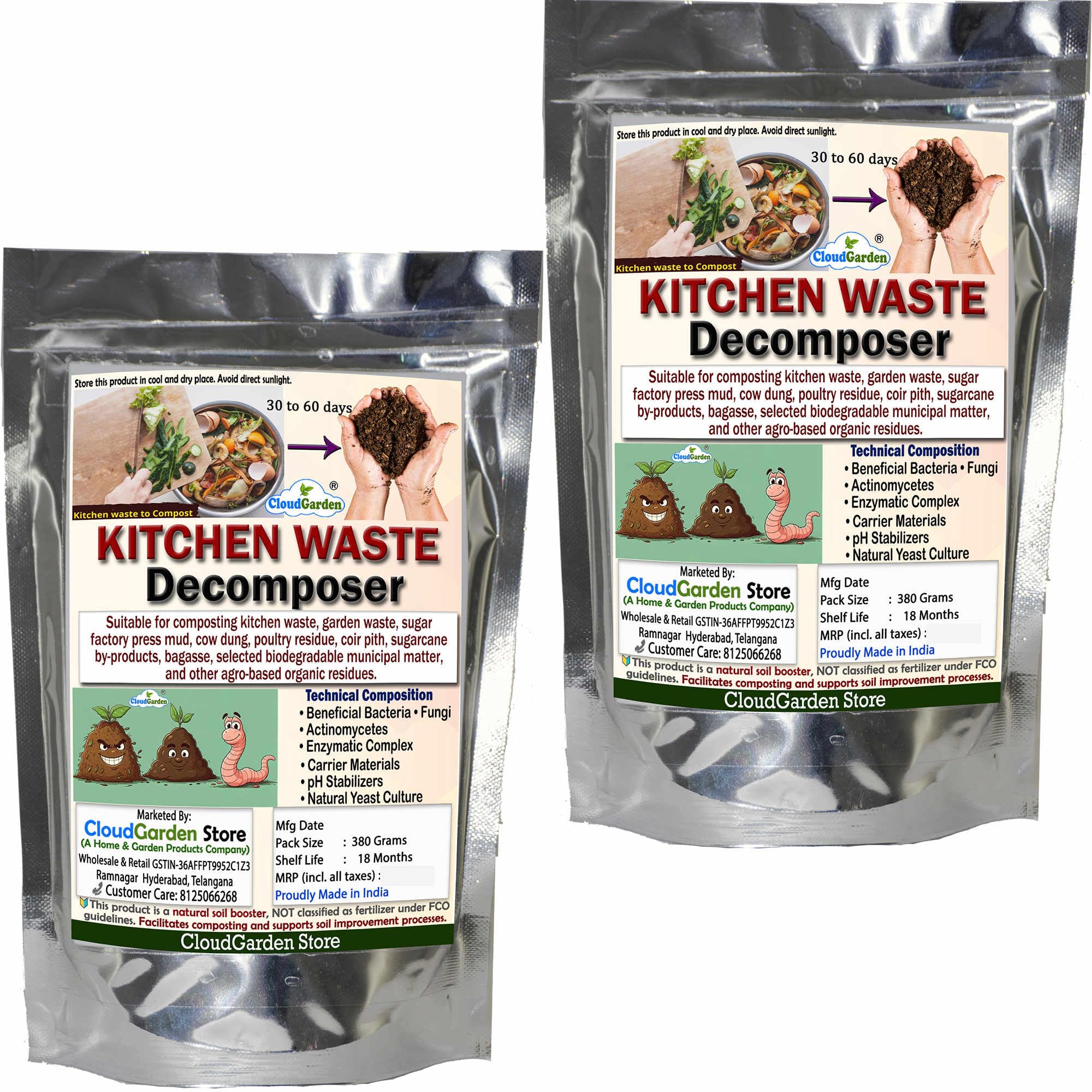 Dual Pack Kitchen Waste Decomposer – Fast-Acting Food Waste Breakdown - Composting Aid for Home & Garden, Reduces Odor - 760g (2 x 380g) – CloudGarden-image-10