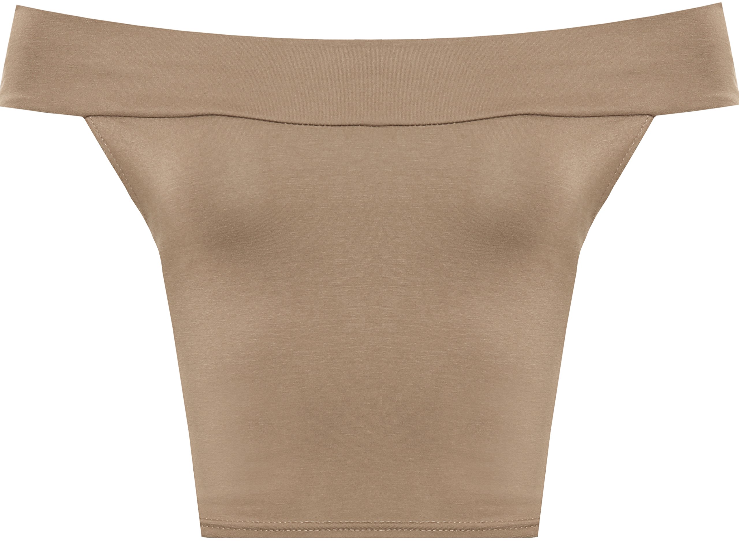 Wearall Women's Mocha Off Shoulder Plain Short Crop Bandeau Open Cowl Neck Top - 12-14