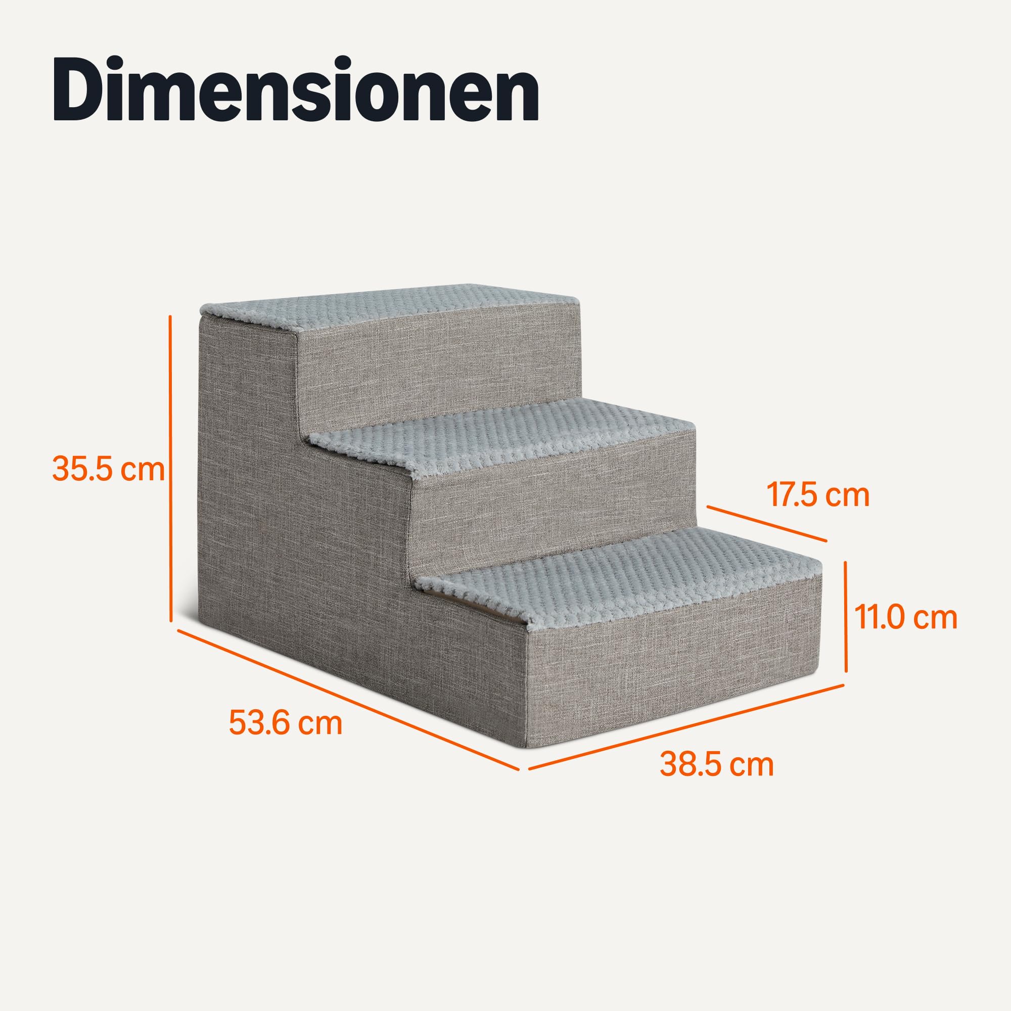 Amazon Basics Hundetreppe, Höhe 35,1cm, 3-Stufige Hundetreppe für Schlafcouch und Sofa, Haustiertreppe mit Rutschfester Unterseite für Haushunde und Hauskatzen, Grau