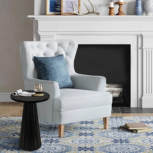 Miniatura 7 de Mesa auxiliar redonda de madera acanalada para bebidas, mesa auxiliar de pedestal pequeña, soporte para plantas para espacios pequeños, sala de