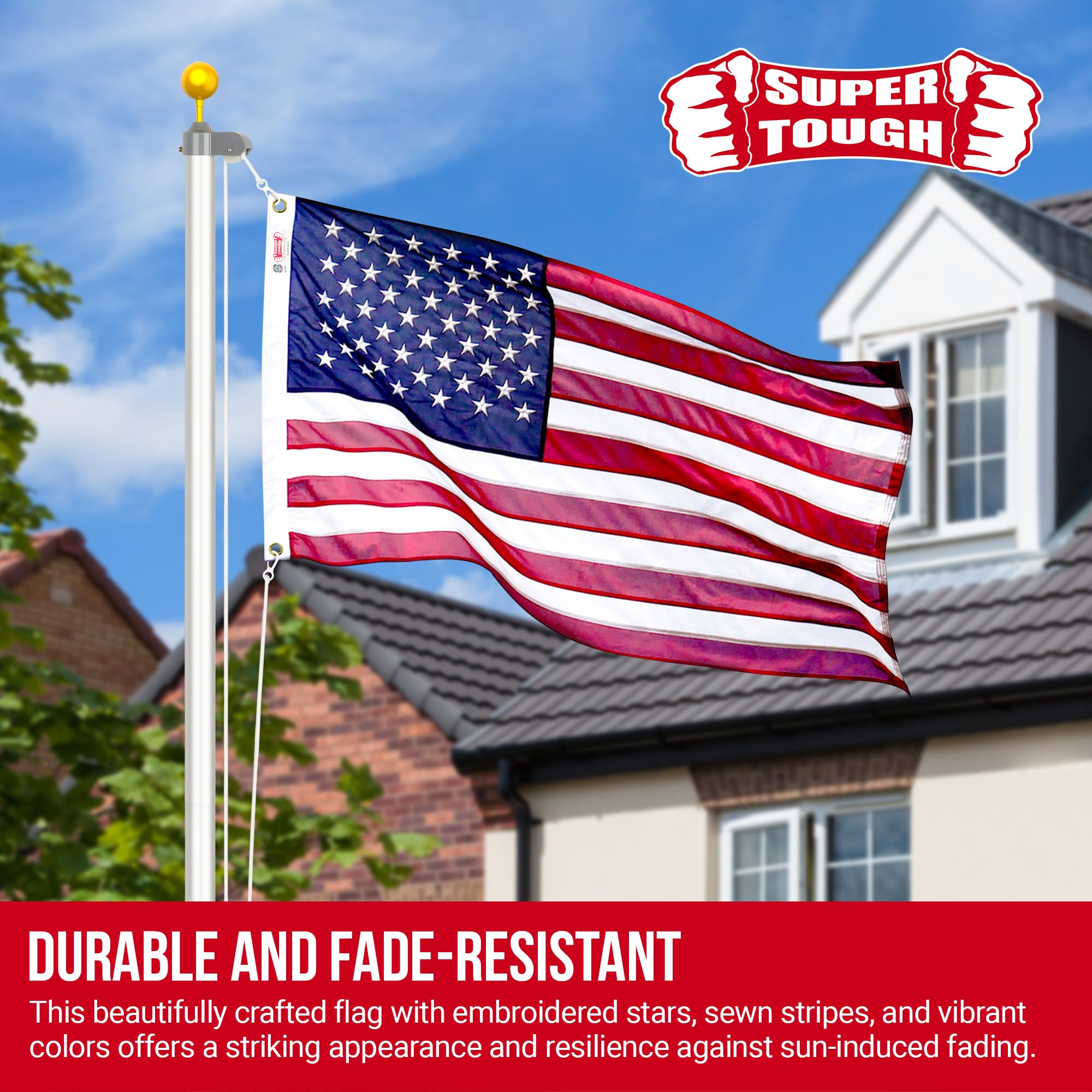 Bandiera Americana USA 4x6 Piedi &ndash; Nylon Resistente Con Stelle Cucite E Ricamate &ndash; Trade Winds