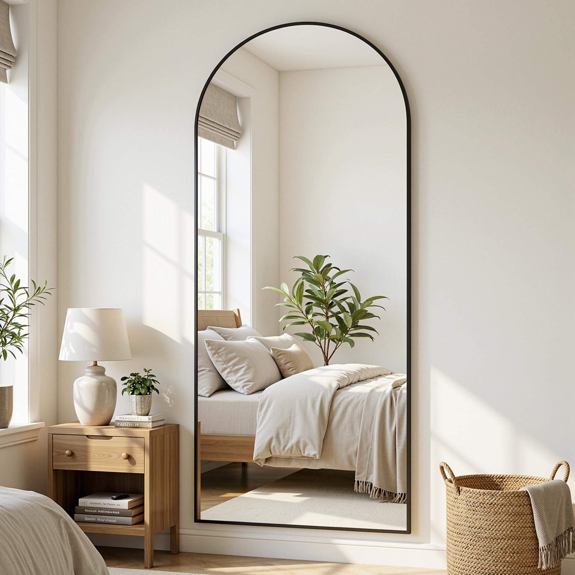 Miroir complet 180 x 82 cm, miroir sur pied bombé, cadre en alliage d'aluminium, noir