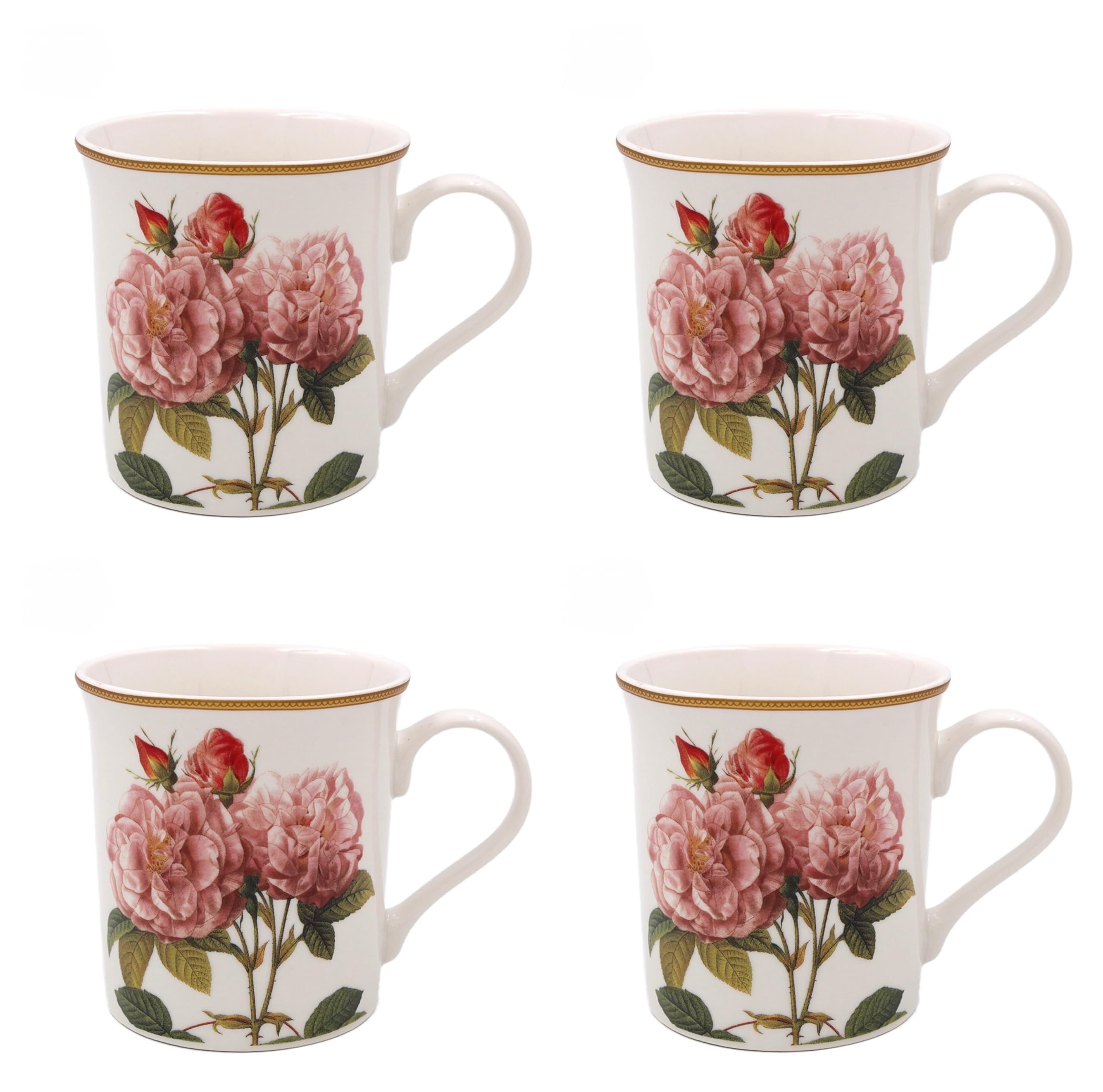 Tamersgifts Set of 4 Fine China Floral Mugs 300ml Flower Design Coffee & Tea Cups for Everyday Home Use (Pink Rose) โ image 1