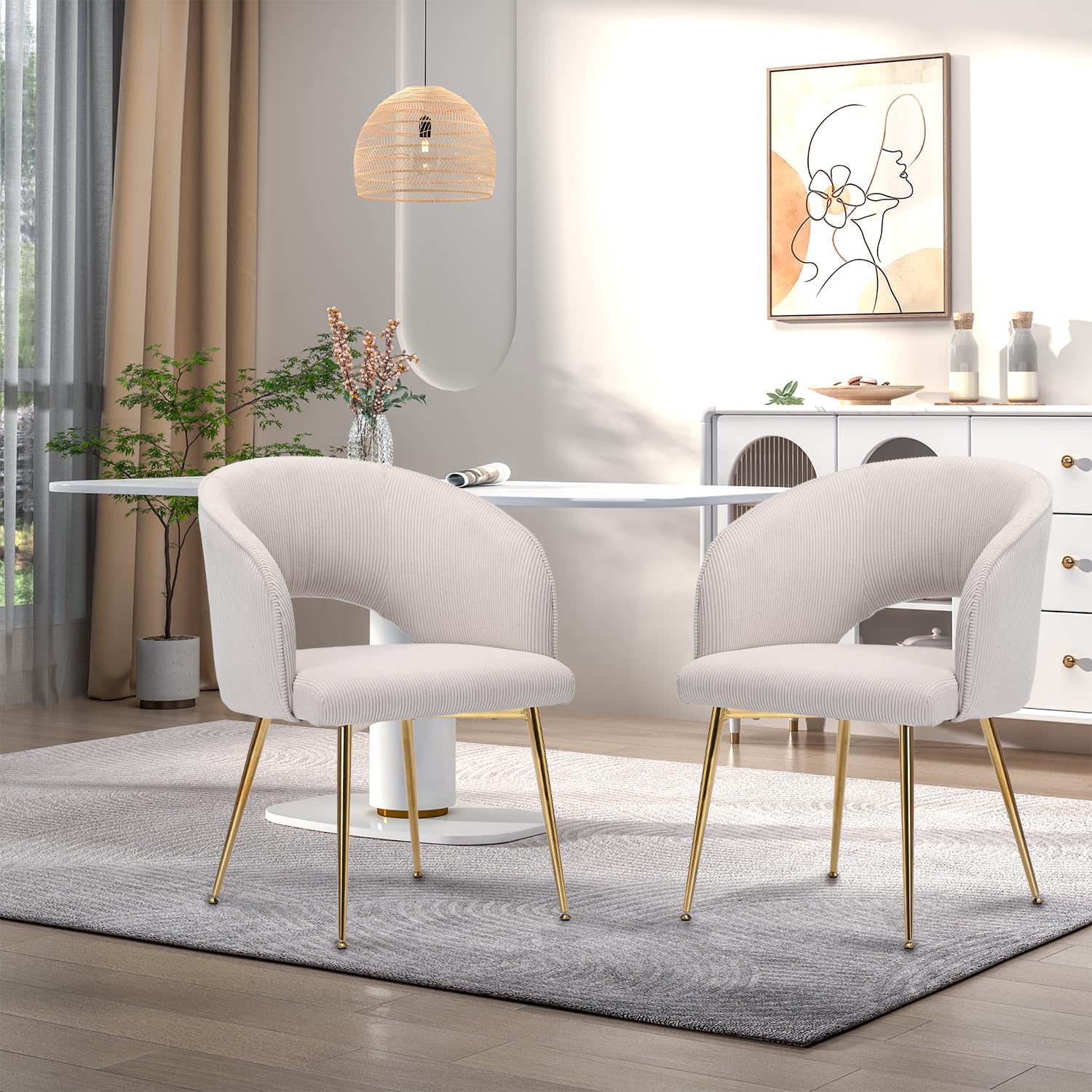 Set di 6 sedie da pranzo imbottite in velluto con braccioli, schienale curvo e gambe, per cucina, soggiorno e ufficio