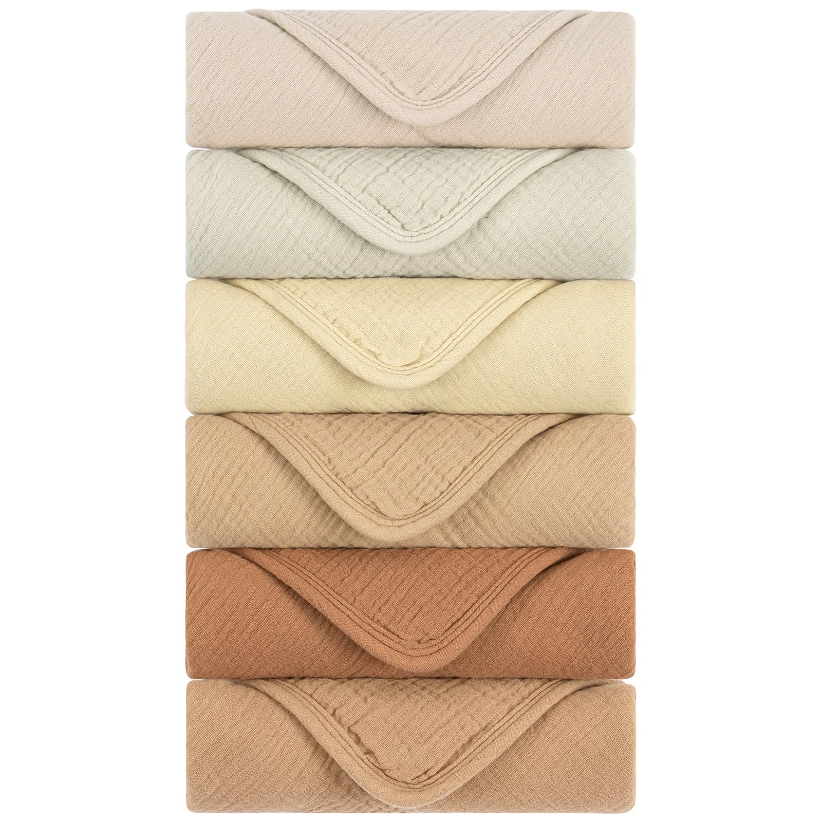 Yukkidds Muslin Cloths for Baby Burp Cloths for Newborn 100% Cotton Soft & Breathable Muslin Squares 6 Pack Baby Essentials for Boys Girls 50x25cm Beige&Brown
