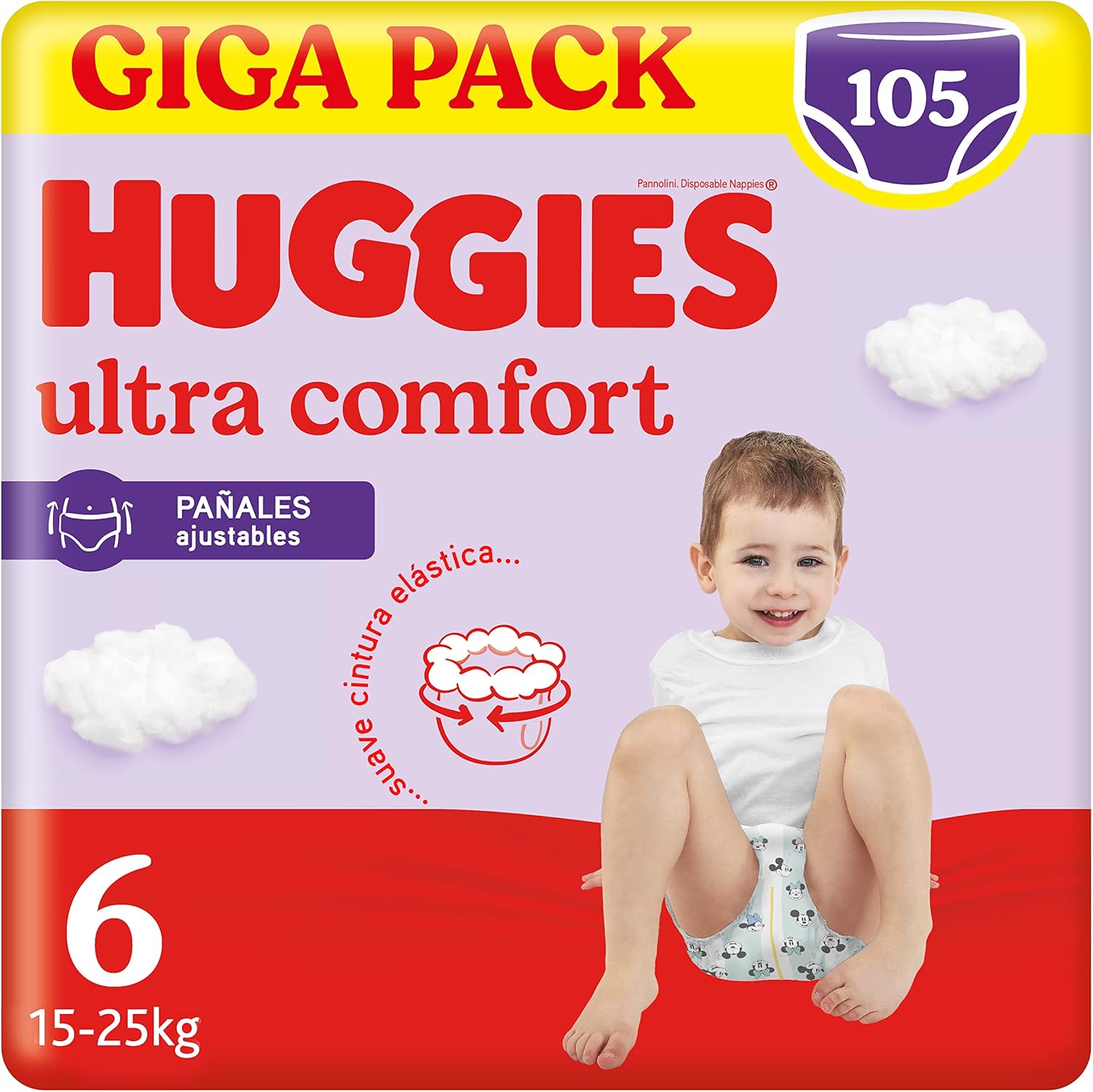 Huggies Ultra Comfort Pañal Braguita para Bebé con Disney Talla 6 (15-25 kg), 3 Packs x 53 Pañales, Total 105 Pañales