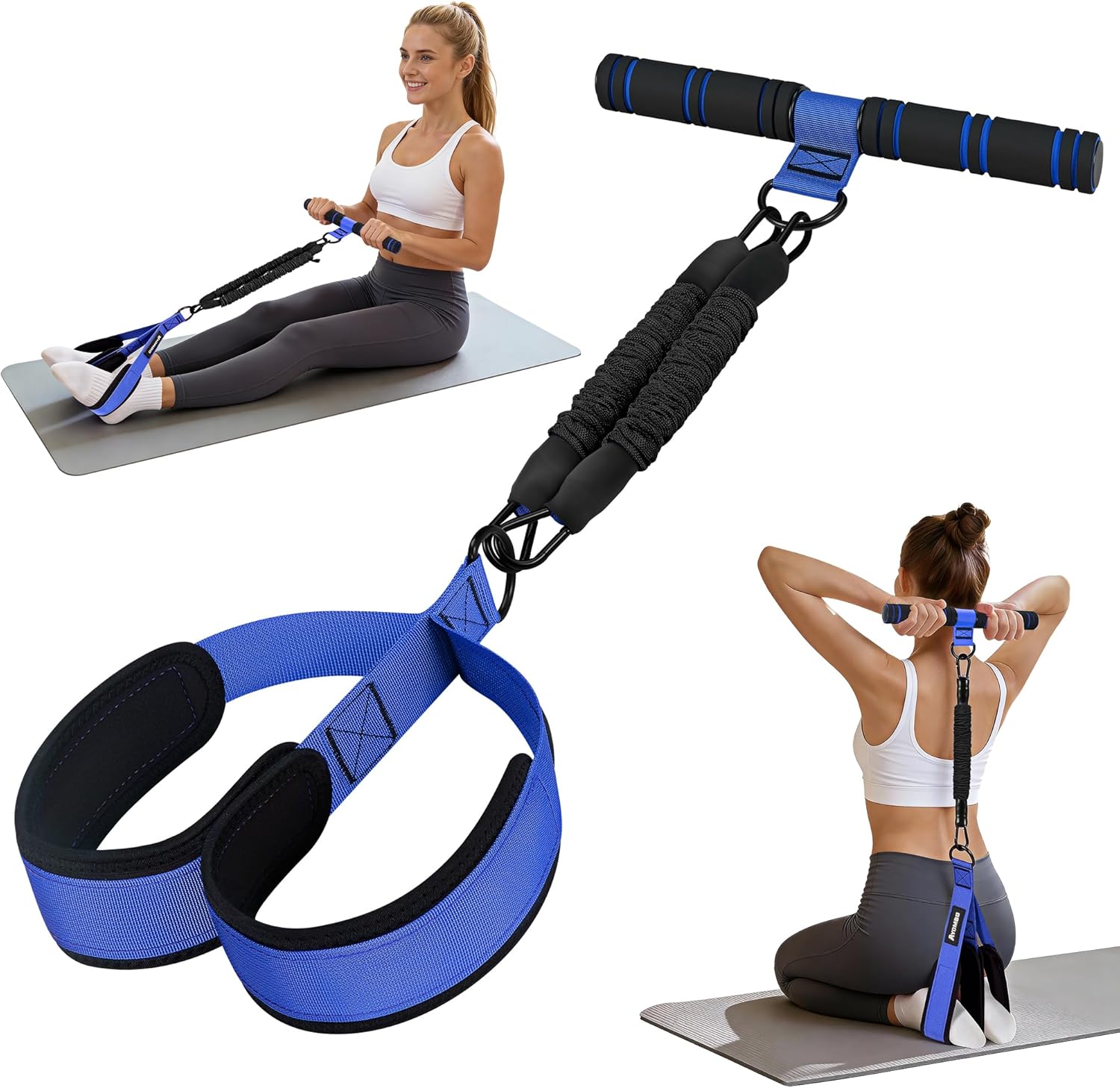 Adjustable Pedal Resistance Band with Handle, 60LBS Exercise Resistance Bands for Full Body Training | Sit Up Exercise Equipment for Core, Abs, Legs, Glutes, Arms, Pilates, and Yoga at Home Gym