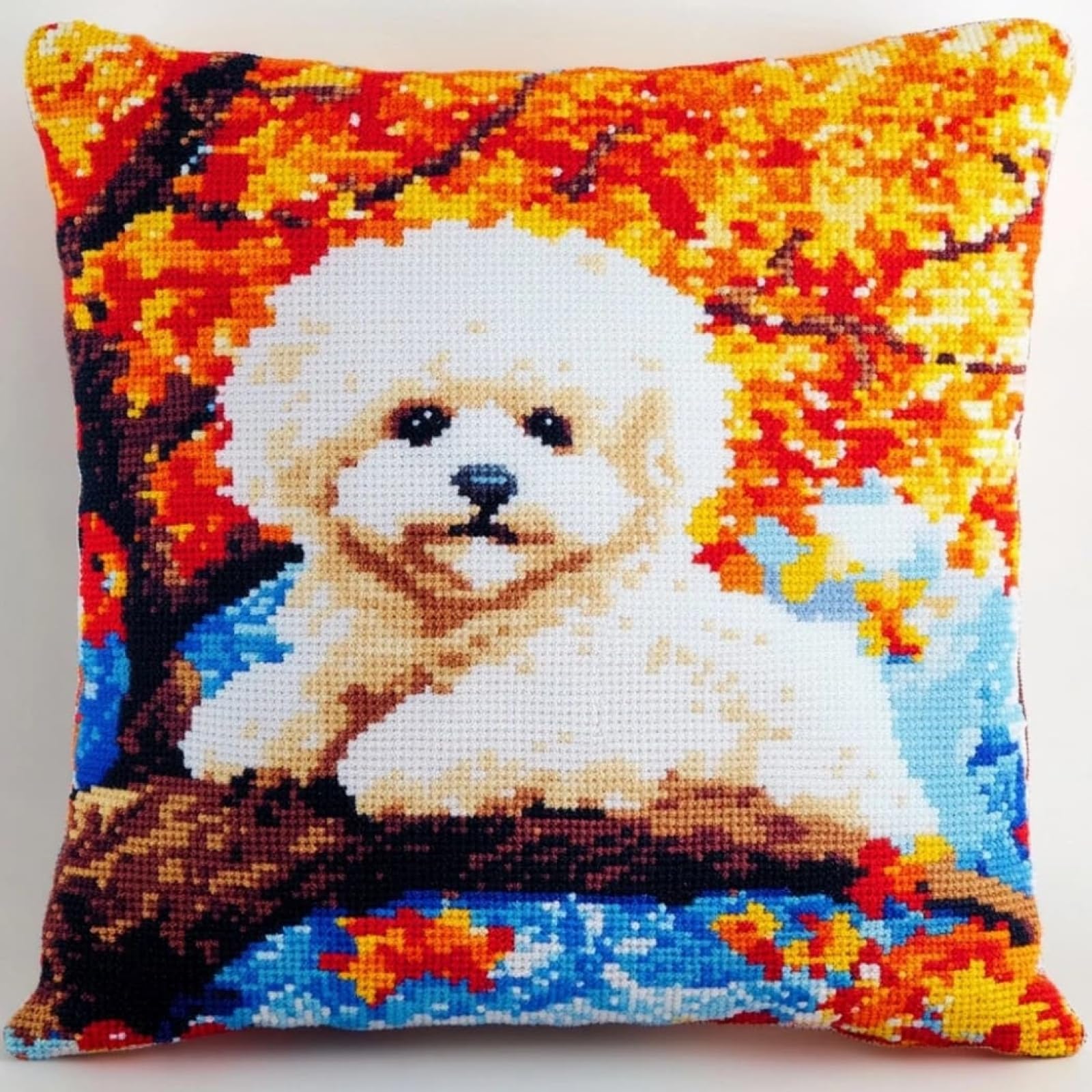 WallustrioaW Cross Stitch for Embroidery kit,Bichon Frise,Fabric Throw Pillow Cushion Cover,45x45cm Cross-Stitching Embroider Needlework Kits
