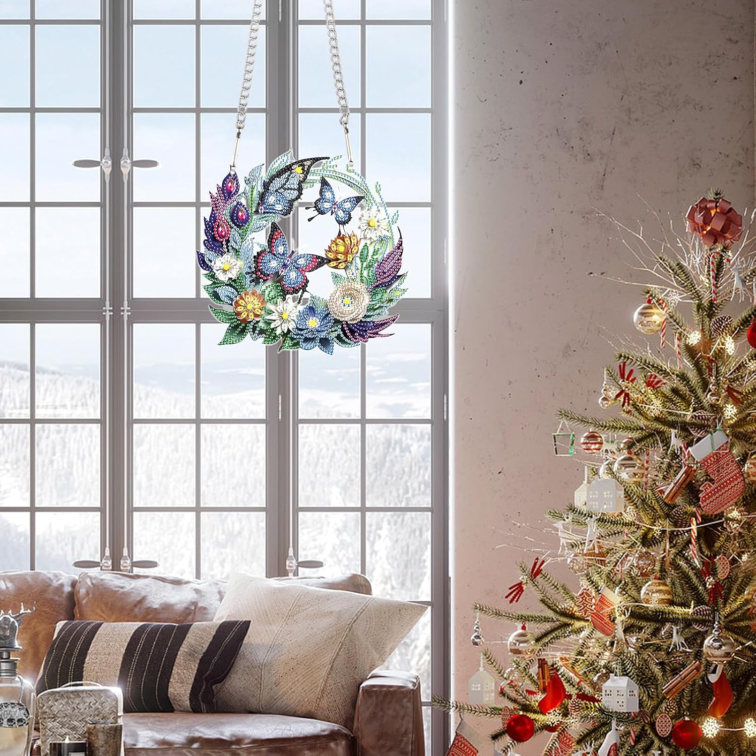Flower Birdcage Design DIY Diamond Art Painting Wreath Kits Special Shaped Rhinestone Diamond Art Window Pendants Home Garden Wall Hanging Kits (Single Side Point Drill) (#11-Cat) (#17-4pc)