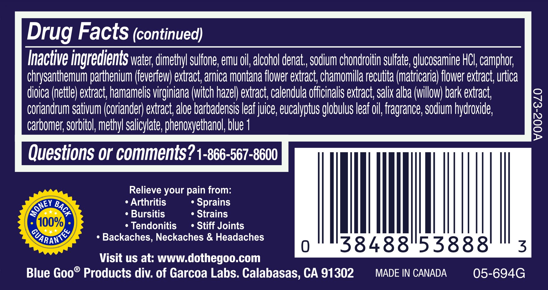 Buy BLUE GOO Pain Relieving Gel, 4 Ounce, Fast Acting, Cooling/Soothing