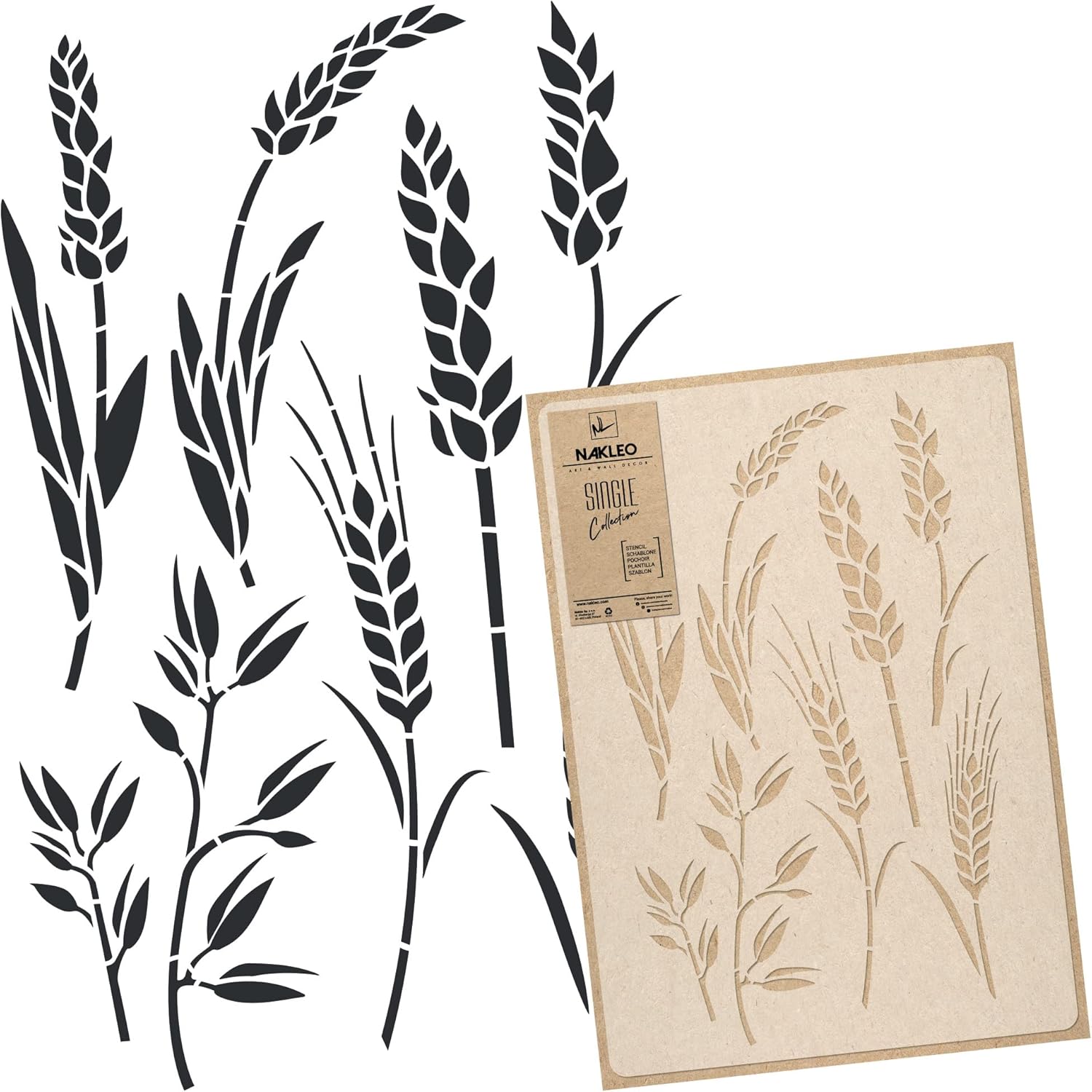 NAKLEO Reusable Plastic Wall Stencil - 43x64cm / 17" x 25" - Grain Ears Wheat - Large Wallpaper Pattern Painting DIY Art Craft Template - Fabric Furniture Wood Canvas