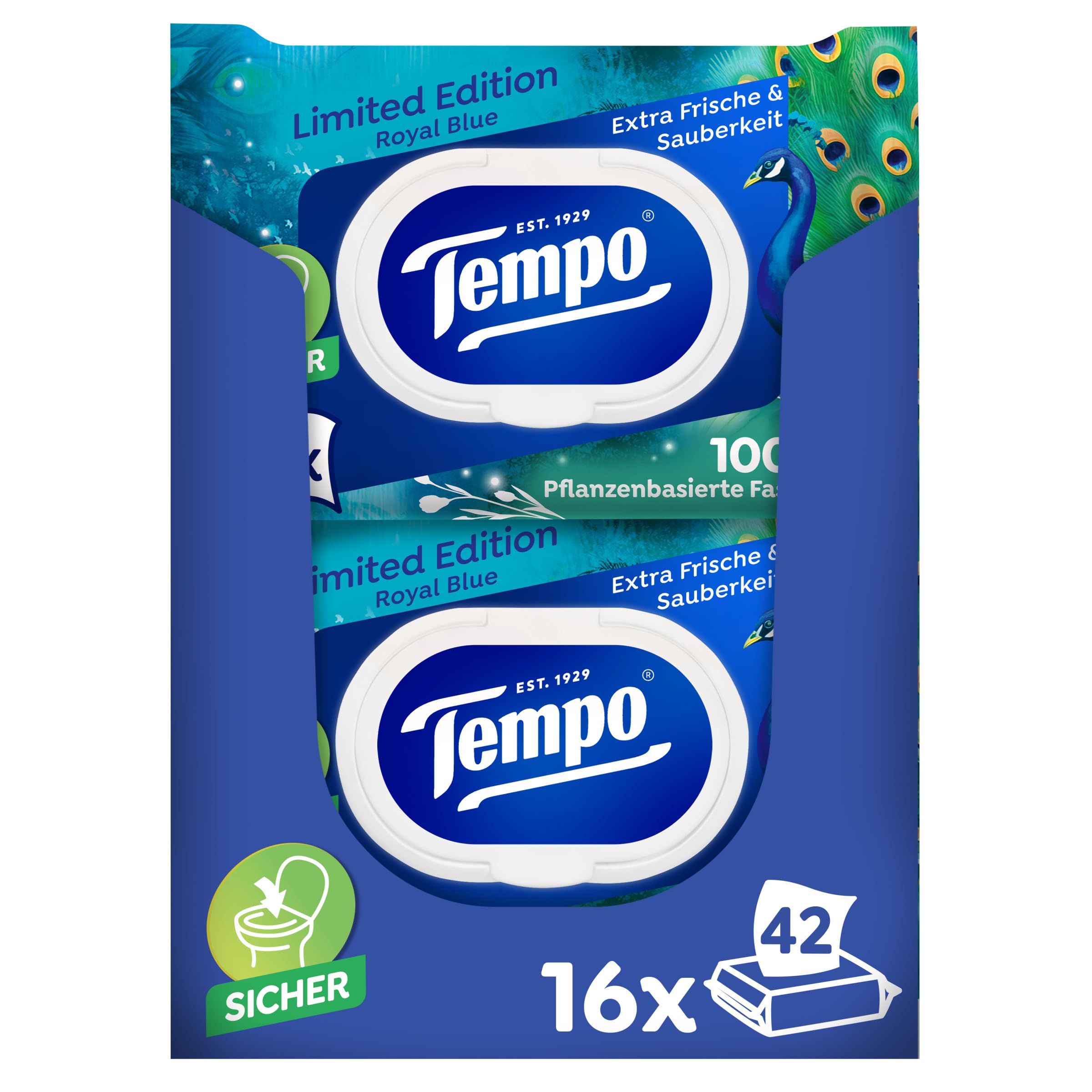 Tempo Feuchtes Toilettenpapier Mein Verwöhnmoment Limited Edition - wechselnde Designs, Ohne Farbstoffe, Wiederverschließbar, Vorteilspack, 16 x 42 Feuchttücher