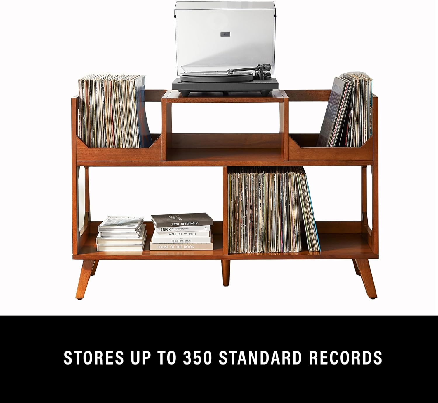 Asheville Walnut Mid-Century Modern Record Storage Console