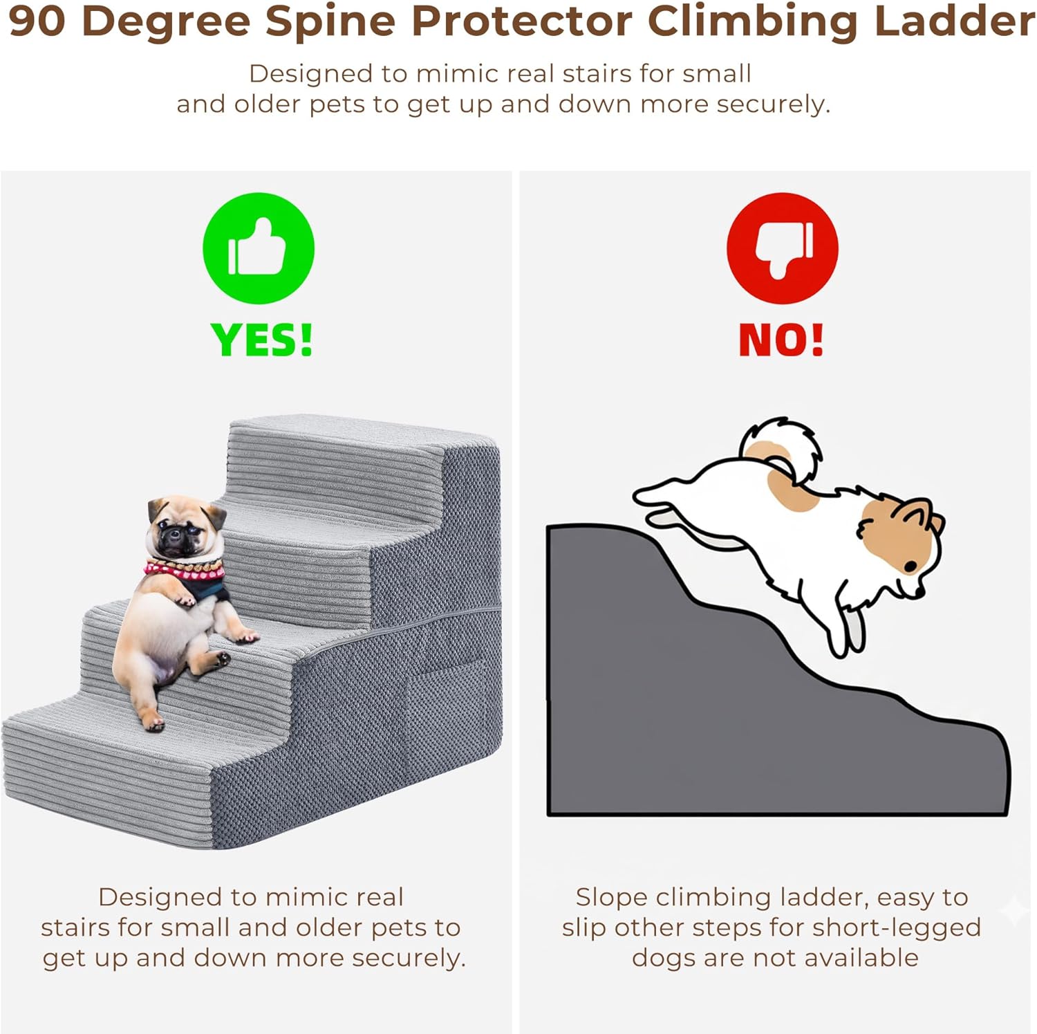 HYLEORY Dog Stairs for Bed 18''H, 4-Step Pet Stairs for Small Dogs Cats, Sturdy Pet Steps with Non-Slip Bottom, Functional Portable Dog Ramp for Couch/Chair/Sofa/Car, Storage Pocket, Light Grey-Grey