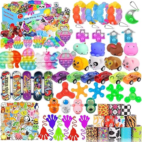 109 piezas de recuerdos de fiesta para niños de 4 a 8 años, juguetes Pop Fidget, bolsas de regalo, juguetes de caja del tesoro para aula, premios de