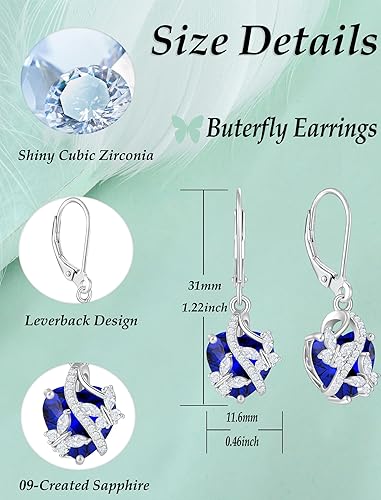 Miniatura 6 de Aretes de mariposa para mujer, plata de ley 925, aretes de corazón con piedra natal