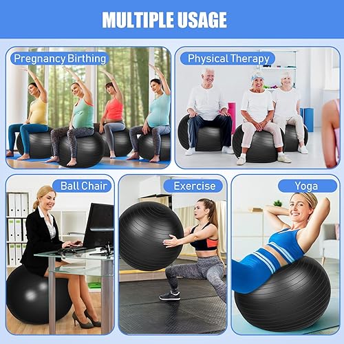 Miniatura 7 de Leyndo 8 Pcs Yoga Exercise Ball Bulk 26 Inch with Inflatable Equipment Pilates Ball with Quick Pump Anti Burst for Pregnancy Birthing Fitness