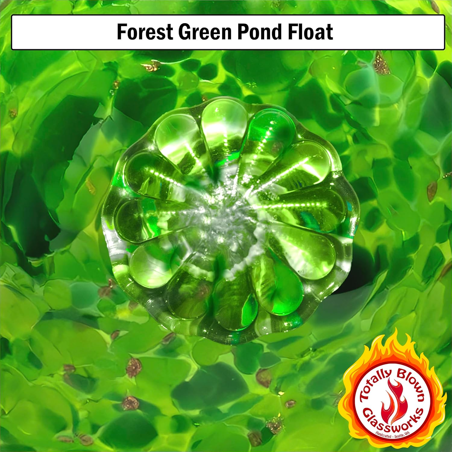 Totally Blown Glassworks Pond Float. Handmade Blown Glass, Garden Gazing Ball, Table Centerpiece, Assorted sizes available. Home and Patio Decor. Artist Dehanna Jones. Seattle, WA. (Forest Green)