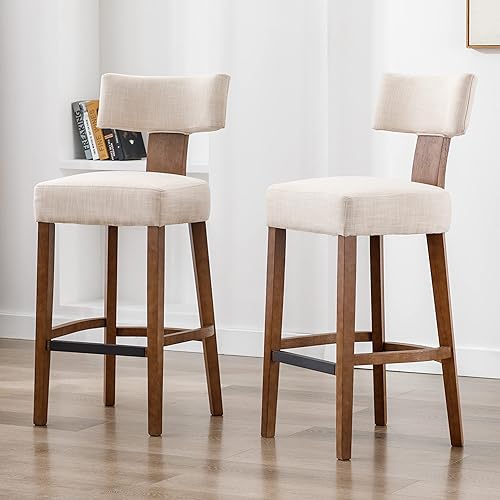 Miniatura 6 de RIVOVA Juego de 2 taburetes de bar de ratán de 26 pulgadas, taburetes de bar de altura de mostrador, taburetes de cocina modernos con respaldo