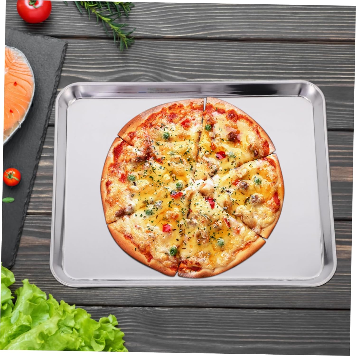 3pcs Multi-purpose Oven Baking Sheet Trays Stainless Steel Non-stick for Cookies Roasts Fish