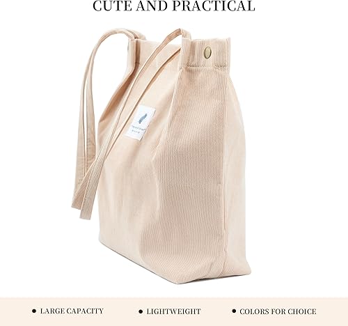 Vista 2 de Linda bolsa de pana para mujer, bolsas de hombro de lona para viajes y compras