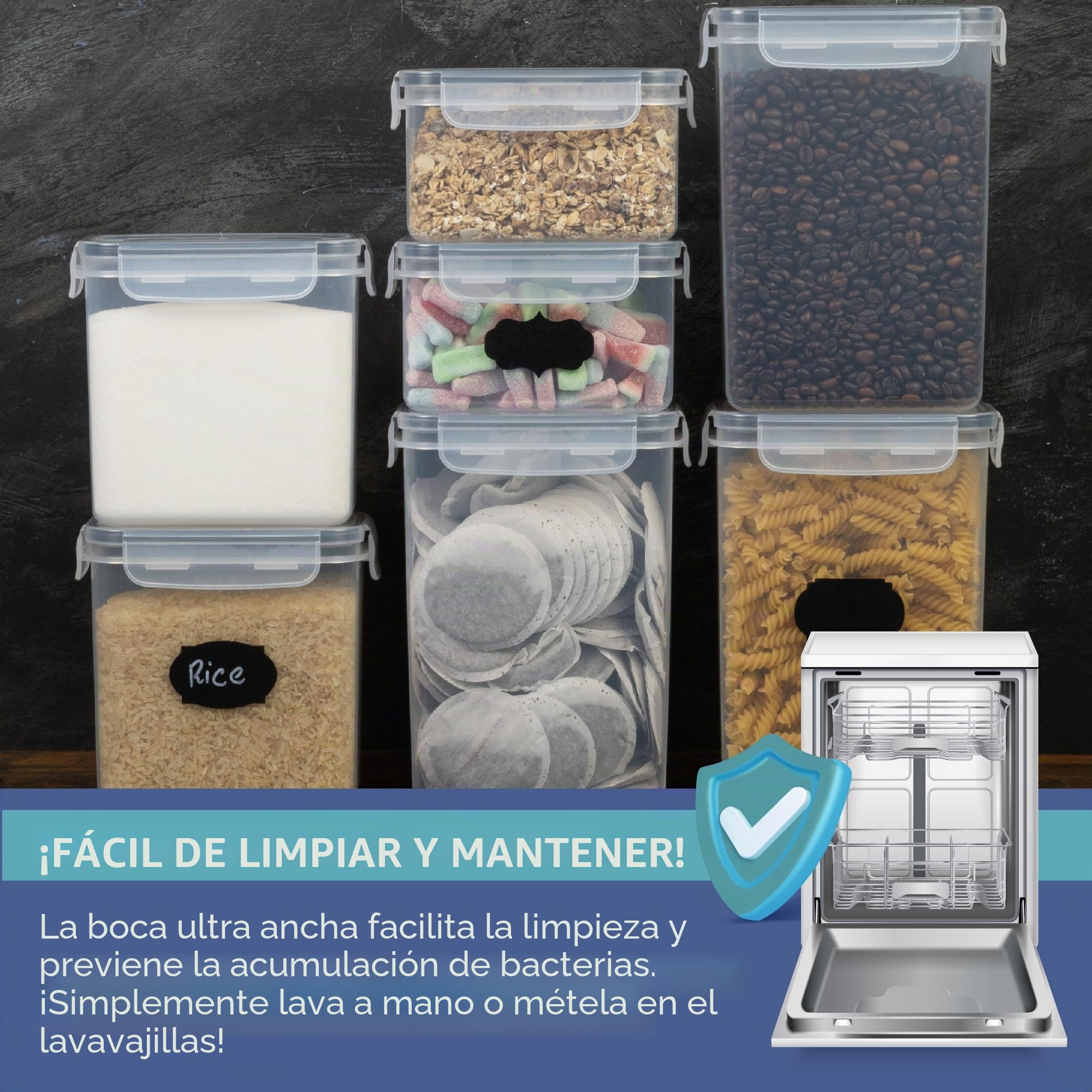 HEFTMAN Botes Cocina Almacenaje - Set de 16 Recipientes Herméticos para Alimentos, Almacenaje Cocina, Plástico Transparente BPA-Free, Incluye Etiquetas y Bolígrafo, Apilables, Lavavajillas